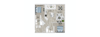 2 bed 2 bath B3 Floor Plan at Metropolitan at the Riverwalk, North Carolina