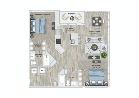 2 bed 2 bath B3 Floor Plan at Metropolitan at the Riverwalk, North Carolina
