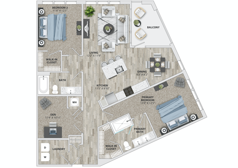 2 bed 2 bath B6 Floor Plan at Metropolitan at the Riverwalk, Wilmington North Carolina