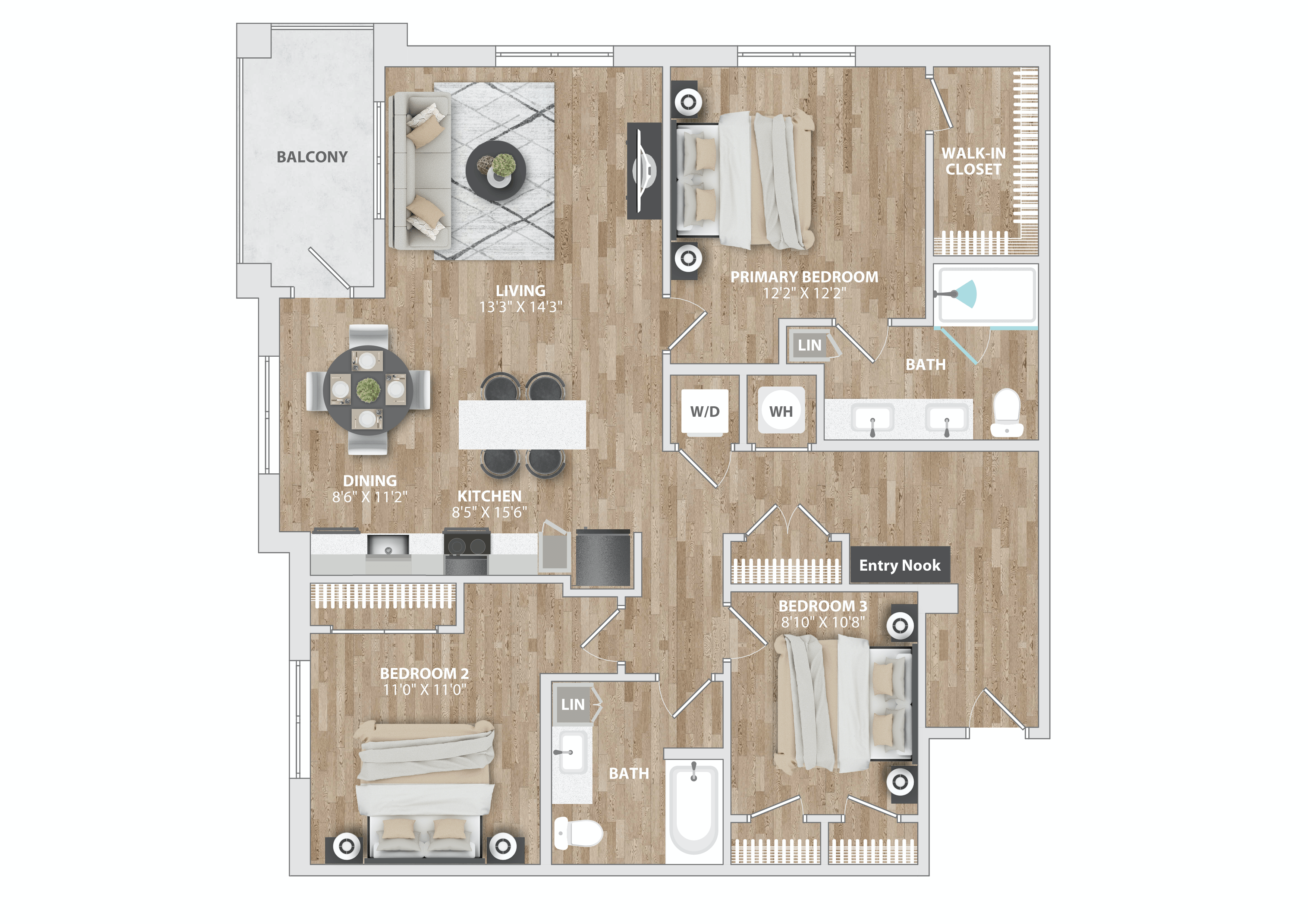 3 bed 2 bath C40 Floor Plan at South and Hollis, Charlotte, 28209
