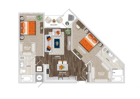 2 Bed 2 Bath Como Floor Plan at Trelago Apartments, Florida