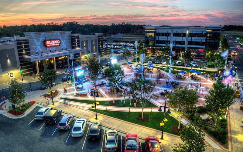 an aerial view of a parking lot at dusk at Vyne One Loudoun, Virginia