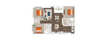 3  Bed 2 Bath Lavarone Floor Plan at Trelago Apartments, Florida