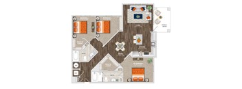 3 Bed 2 Bath Lugano Floor Plan at Trelago Apartments, Florida