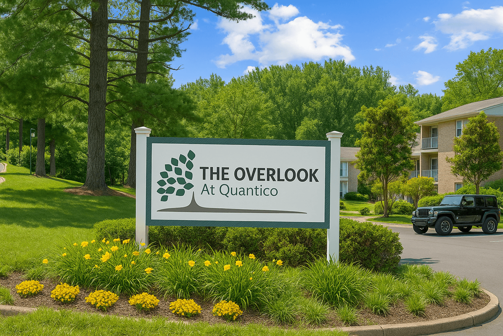 A sign for The Overlook at Quantico in front of the property