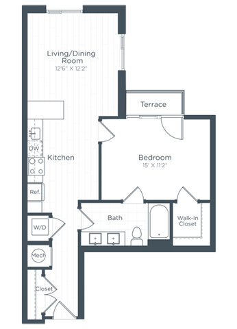 a floor plan of a bedroom apartment at Highgate at the Mile, Virginia, 22102