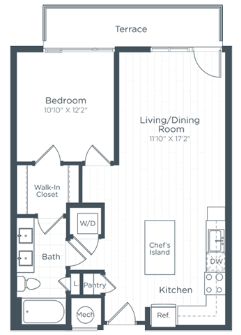 a floor plan of a bedroom apartment at Highgate at the Mile, McLean, VA 22102