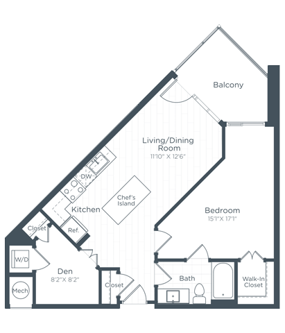a floor plan of a bedroom apartment at Highgate at the Mile, McLean Virginia