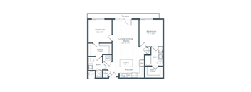 a floor plan of a bedroom apartment at Highgate at the Mile, McLean, VA