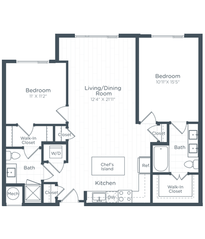 a floor plan of a bedroom apartment at Highgate at the Mile, McLean, 22102