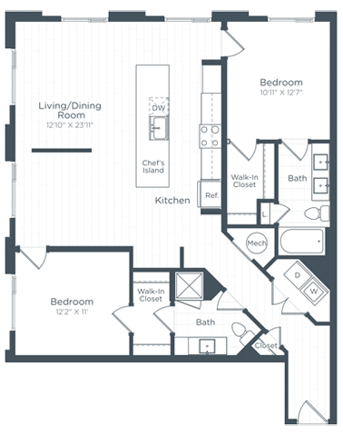 a floor plan of a bedroom apartment at Highgate at the Mile, Virginia