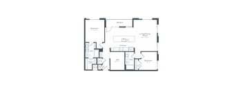 a floor plan of a bedroom apartment at Highgate at the Mile, McLean Virginia