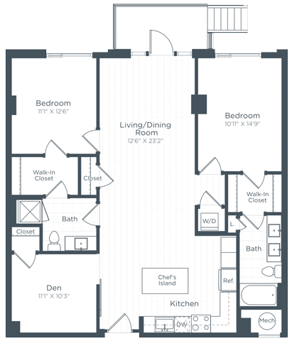 a floor plan of a bedroom apartment at Highgate at the Mile, McLean