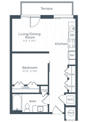a floor plan of a bedroom apartment at Highgate at the Mile, McLean, VA 22102