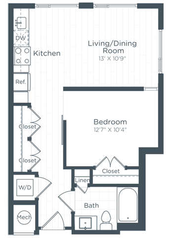 a floor plan of a bedroom apartment at Highgate at the Mile, McLean Virginia