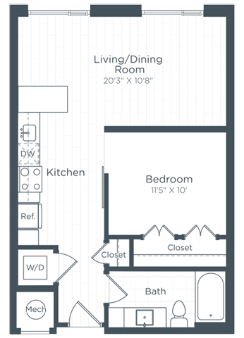 a floor plan of a bedroom apartment at Highgate at the Mile, McLean