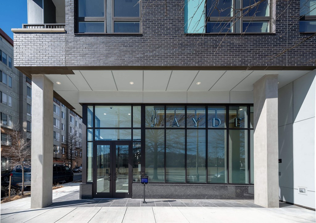 The entrance to a building with the word at Jayde Parkside Apartments, Washington, DC, 20019