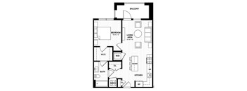 One bedroom apartment floor plan with balcony at Vandeveer Apartments, Jacksonville, FL