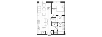 One bedroom floor plan with walk-in closet at Vandeveer Apartments, Jacksonville