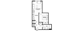 One bedroom floor plan with open living space at Vandeveer Apartments, Jacksonville, FL