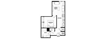 One bedroom apartment floor plan with separate kitchen at Vandeveer Apartments, Jacksonville, 32202