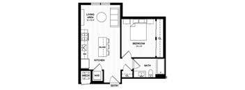 One bedroom apartment floor plan layout at Vandeveer Apartments, Florida