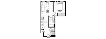 One bedroom apartment floor plan layout at Vandeveer Apartments, Jacksonville, Florida