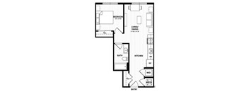 One bedroom floor plan with separate living area at Vandeveer Apartments, Jacksonville, FL 32202