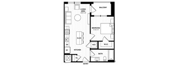 One bedroom floor plan with kitchen island at Vandeveer Apartments, Florida, 32202