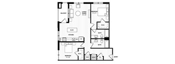 Two bedroom floor plan with dual bathrooms at Vandeveer Apartments, Florida, 32202