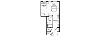 Studio apartment floor plan with modern layout at Vandeveer Apartments, Jacksonville, Florida