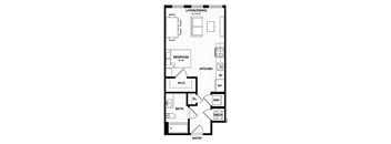 Studio apartment floor plan with walk-in closet at Vandeveer Apartments, Jacksonville, 32202