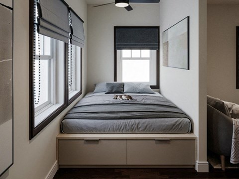 Modern Bedroom at Lotus Cityline Apartments, Salt Lake City, Utah