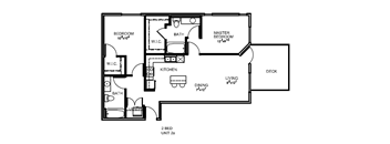 A black and white image of a floor plan for a two bedroom apartment.