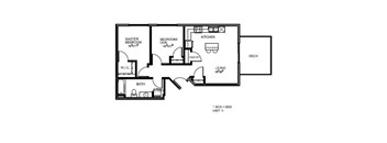 A floor plan of a one bedroom den unit.