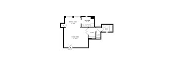 A floor plan of a house with a living area, dining area, kitchen, bath, and closets.