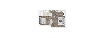One bedroom apartment floor plan layout at 1305 Dock Apartments, Baltimore, MD