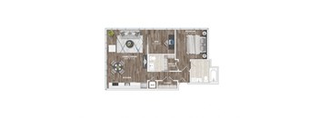 One bedroom den apartment floor plan layout at 1305 Dock Apartments, Baltimore, MD
