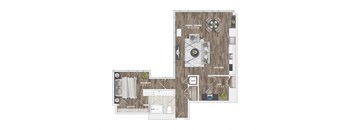 Two bedroom apartment floor plan layout at 1305 Dock Apartments, Baltimore, 21231