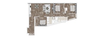 Three bedroom apartment floor plan layout at 1305 Dock Apartments, Maryland