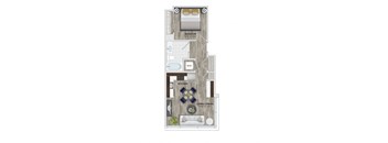 One bedroom apartment floor plan layout at 1405 Point Apartments, Baltimore