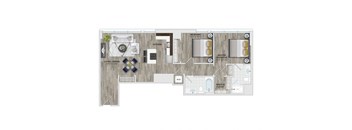 Two bedroom two bathroom apartment floor plan at 1405 Point Apartments, Baltimore, MD