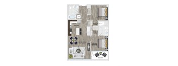A floor plan of a house with a living room, dining room, kitchen, and three bedrooms.