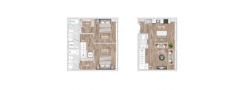 Two bedroom two bathroom floorplan with walk-in closet at Allied Harbor Point Apartments, Baltimore, MD