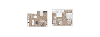 Three bedroom 3 bath 3D floorplan with walk-in closet at Allied Harbor Point Apartments, Baltimore, MD 21231