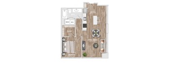 1 bed 1 bathroom floorplan with walk-in closet at Allied Harbor Point Apartments, Maryland