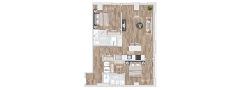 Two bedroom two bathroom floorplan with walk-in closet at Allied Harbor Point Apartments, Baltimore, Maryland
