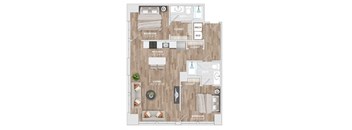 A floor plan of a two bedroom apartment with a living room.