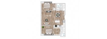 Two bed two bathroom floorplan with walk-in closet at Allied Harbor Point Apartments, Maryland, 21231