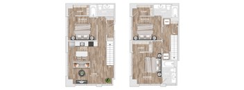 2 bedroom 2 bathroom floorplan with walk-in closet at Allied Harbor Point Apartments, Baltimore, MD